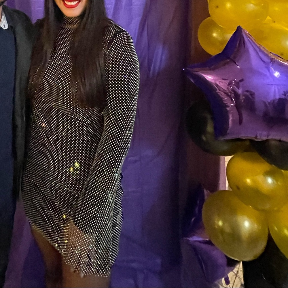 Rhinestone affair mini dress - black